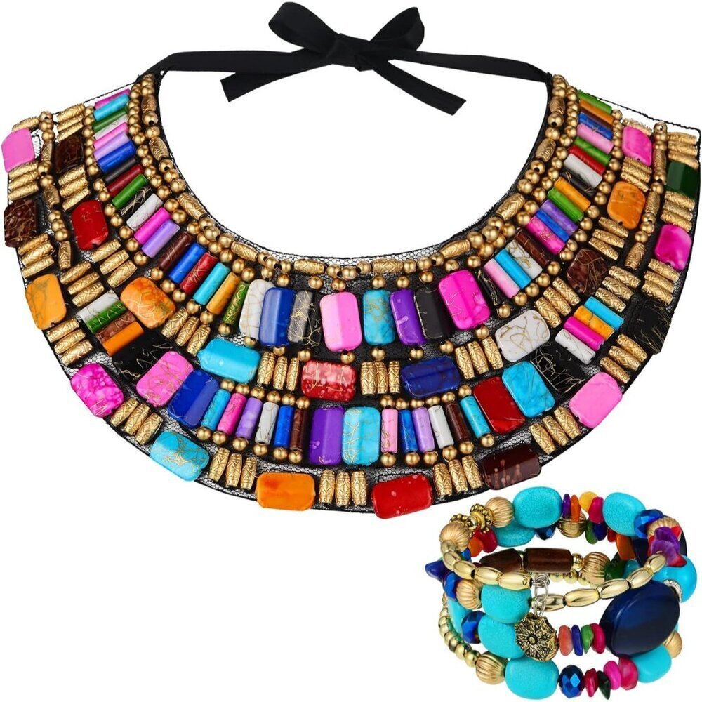 African Jewelry Set Women Beaded Choker Necklace Bracelets Bohemian Gift